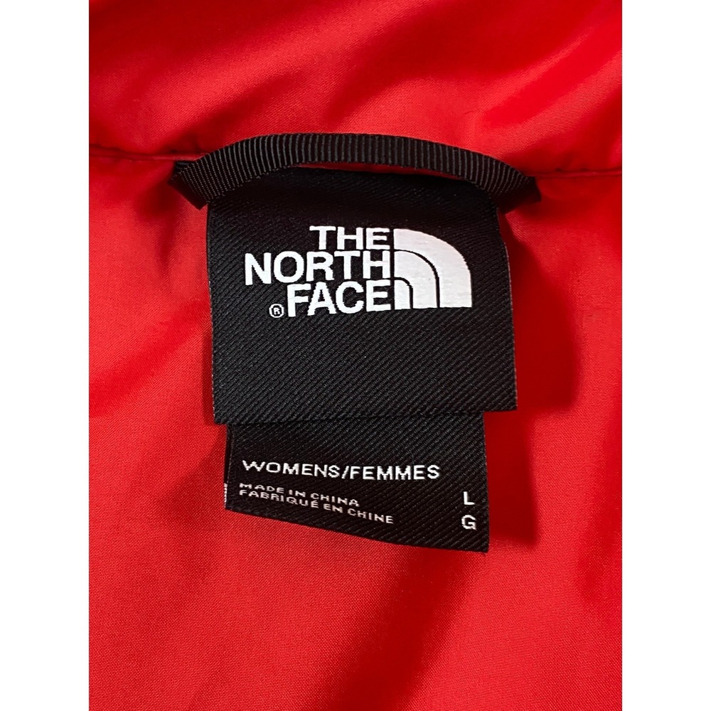 The North Face Red Puffer Jacket Womens Large Chevron Quilted Zip - Picture 3 of 13